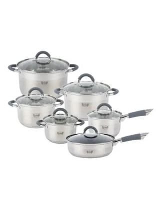 «Набір посуду 12 предметів (ковш з кришкою, сковорода з антипригарним покриттям з кришкою, каструлі з кришками). Артикул: 26-242-051. TM "Krauff" "пр."