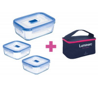 Набір контейнерів скляних Luminarc Pure Box 3 шт. прямокутних (380 мл. - 2 шт; 820 мл. - 1 шт.) в термосумці