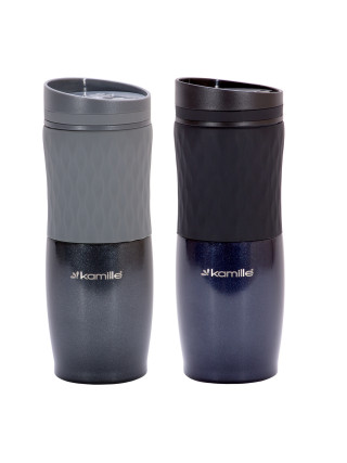 Чашка-термос 500 мл. Kamille з нержавіючої сталі з TPR вставкою (синій, сірий)