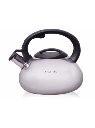 Чайник Kamille 2,5 л з нержавіючої сталі зі свистком і чорною бакелітовою ручкою