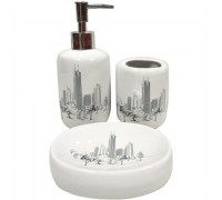 Набір аксесуарів для ванної кімнати S&T Місто 3 предмети (мильниця, стакан для зубних щіток, дозатор для мила)