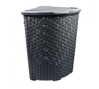 Корзина для білизни кутова 52 л, Dunya plastik "Rattan" 40,2*40,2*58 см (темно-сіра) 