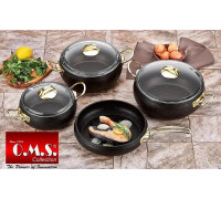 Набір посуду OMS GRANITE Gold з 7 пр. (а/п покр, кр.скло, ручки сталь, gold, індукц)