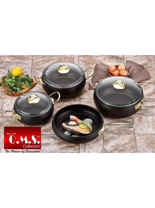 Набір посуду OMS GRANITE Gold з 7 пр. (а/п покр, кр.скло, ручки сталь, gold, індукц)