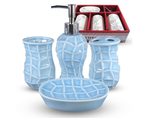 Набір аксесуарів для ванної кімнати S&T "Класика блакитний", 4 предмети