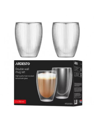 Набір склянок з подвійними стінками Ardesto 350мл, 2шт, боросилікатне скло, прозорий