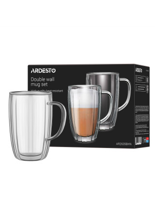 Набір чашок з ручками і подвійними стінками Ardesto 350мл, 2шт, боросилікатне скло, прозорий