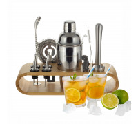Набір для бару Kamille з нержавіючої сталі на бамбуковій підставці 20 предметів