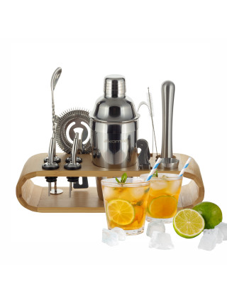 Набір для бару Kamille з нержавіючої сталі на бамбуковій підставці 20 предметів