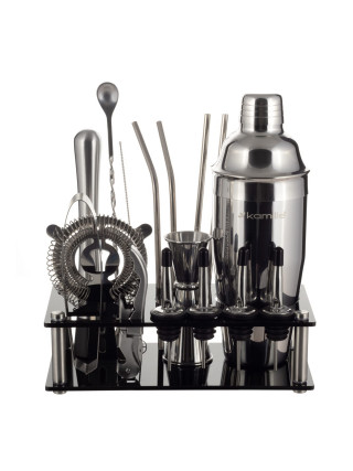 Набір для бару Kamille з нержавіючої сталі на підставці 17 предметів