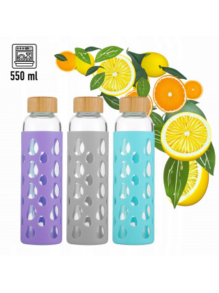 Пляшка скляна з бамбуковою кришкою Kamille 550 мл