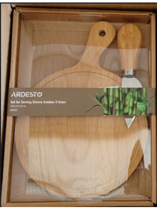 Набір для подачі сиру Ardesto Midori, 2 предмети, 19.5х14х0.8см, бамбук,  нержавіюча сталь