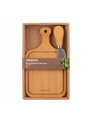 Набір для подачі сиру Ardesto Midori, 2 предмети, 19х11х0.8см, бамбук, нержавіюча сталь