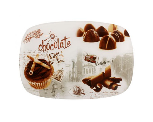 Блюдо Interos Шоколад скляне прямокутне 34,5*23,5 см., з декором