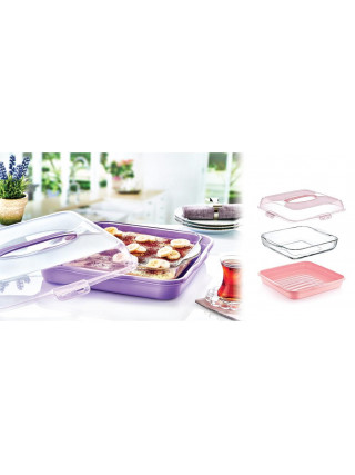 Тортівниця пластикова квадратна Dunya 36*36*10 см. з кришкою на 4-х защіпках, колір мікс