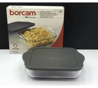 Форма скляна Borcam прямокутна з СІРОЮ  кришкою 1,04 л., 21*16*5,5 см