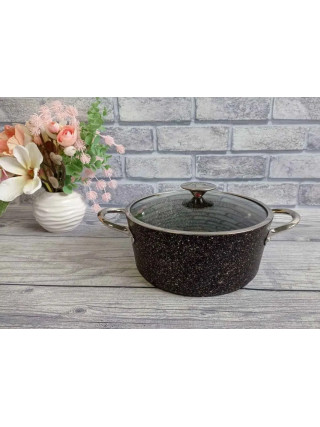 Каструля алюмінієва OMS 7,8 л., d-30 см., з антипригарним покриттям, зі скляною кришкою, чорний