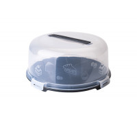 Тортівниця пластикова кругла 34*15 см. з кришкою на 4-х защіпках (граніт/прозора)