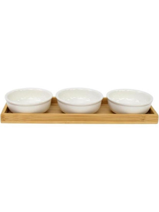 Набір соусників на підставці Ardesto Midori, 3шт., 160мл, порцеляна, бамбук