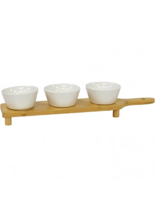 Набір соусників на підставці Ardesto Midori, 3шт., 110мл, порцеляна, бамбук