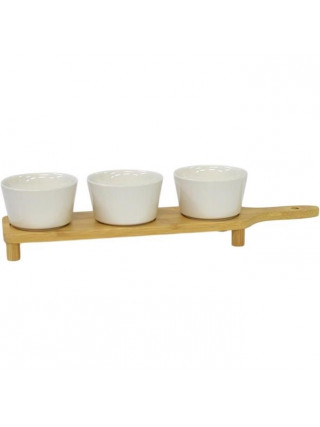 Набір соусників на підставці Ardesto Midori, 3шт., 150мл, порцеляна, бамбук