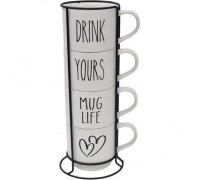 Набір чашок на підставці Ardesto, 4шт., 320мл, кераміка, метал, білий