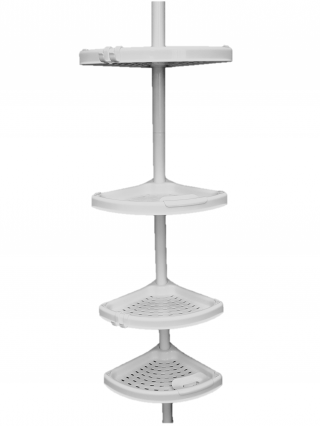 Поличка в ванну кімнату 4-х ярусна кутова Prima Nova телескопічна пластикова трубка 25*25*130 см, білий