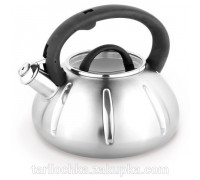 Чайник Kamille 3,0 л. зі свистком і скляною кришкою, нержавіюча сталь (чорна ручка) 