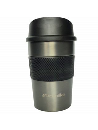 Чашка-термос 360 мл. Kamille із нержавіючої сталі з TPR вставкою (графіт)