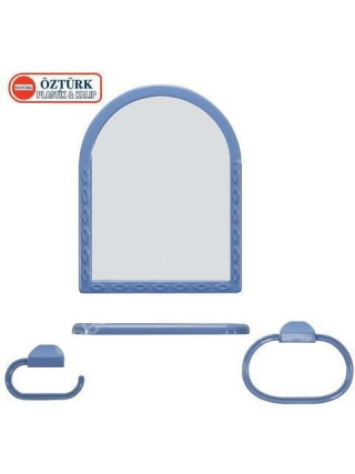 Набір для ванної кімнати Ozturk 35*44,5 см., дзеркало, поличка, 2 гачка (блакитний) 