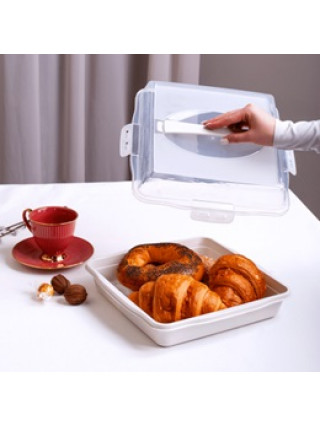 Тортівниця квадратна 30*30**9,5 см з кришкою на 4-х защіпках (біла тр./пр.)