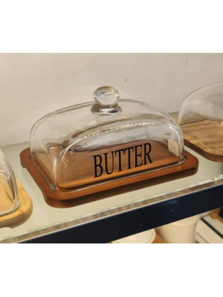 Маслянка Bamboo Butter 18*13*9.5 см боросилікатне скло, бамбук