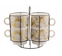 Набір чашок Interos СІРИЙ МАРМУР 250 мл на стійці  4 - пр. порцеляна, кол. кор. 