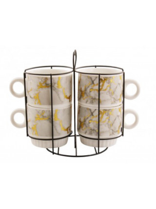 Набір чашок Interos СІРИЙ МАРМУР 250 мл на стійці  4 - пр. порцеляна, кол. кор. 