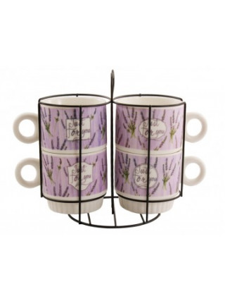Набір чашок Interos ЛАВАНДА MIX 250 мл на стійці  4 - пр. порцеляна