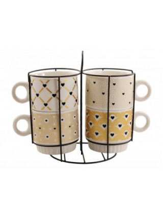 Набір чашок Interos WHITE MIX 250 мл на стійці  4 - пр. порцеляна