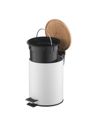 Відро для сміття Ardesto Minimalism з педаллю, 3л, метал, пластик, бамбук, білий