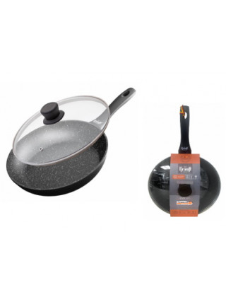 Сковорода Krauff з кришкою, 20 см, кований алюміній із антипр. мармур. покриттям