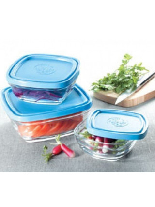 Контейнер для зберігання Duralex Lys Carre, квадратний, 17см, 1150мл, скло, платик, прозорий, синій