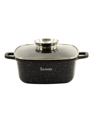 Каструля алюмінієва квадратна Zauberg Black МАРМУР 5,4 л, із скляною арома-кришкою, індукція