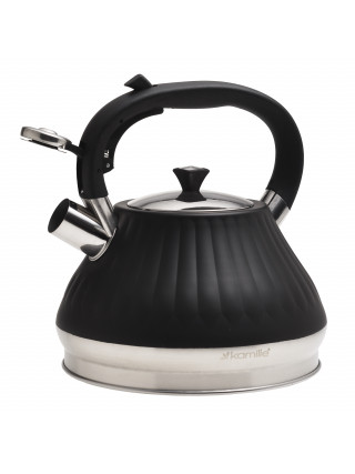 Чайник Kamille 3 л з нержавіючої сталі зі свистком і ручкою "soft touch" (чорний)