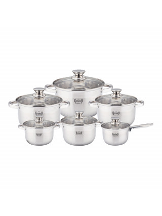 Набір посуду Krauf 12 предметів. (каструлі 1.7 /2,4/3,3/4.4/5.7 л ківш 1.4 л)