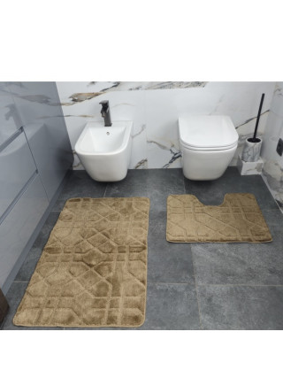 Набір килимків для ванних кімнат поліпропіленовий TM DarianA Standard 60*100+60*50 з вирізом бежевий геометрія