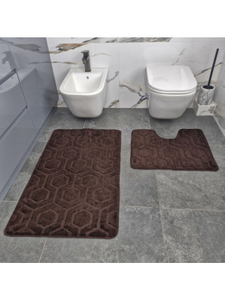 Набір килимків для ванних кімнат поліпропіленовий TM DarianA Standard 60*100+60*50 з вирізом шоколадний соти