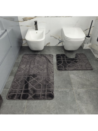 Набір килимків для ванних кімнат поліпропіленовий TM DarianA Standard 60*100+60*50 з вирізом сірий геометрія