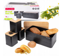 Хлібниця Kamille 35*21.5*21 см. бамбукова кришка (чорна), з ємностями для зберігання 