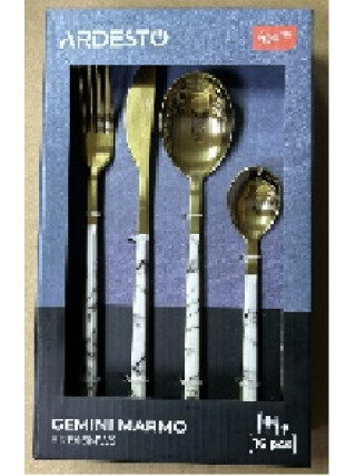 Набір столових приборів Ardesto Gemini Marmo, 16 приборів, нержавіюча сталь, пластик, золотисто-білий