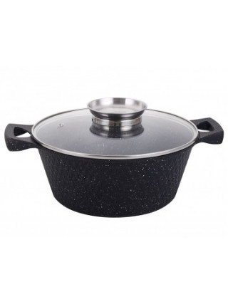 Каструля кругла Zauberg Чорна 3D 2 л алюм. з скл.кр., індукц. 