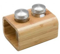 Набір для солі та перцю Ardesto Midori, 3 предмети, 80мл, 13.5х11х11см, бамбук, нержавіюча сталь, скло, пластик