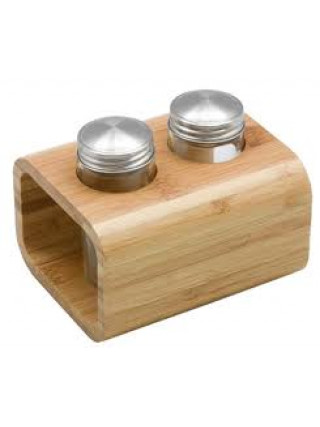 Набір для солі та перцю Ardesto Midori, 3 предмети, 80мл, 13.5х11х11см, бамбук, нержавіюча сталь, скло, пластик